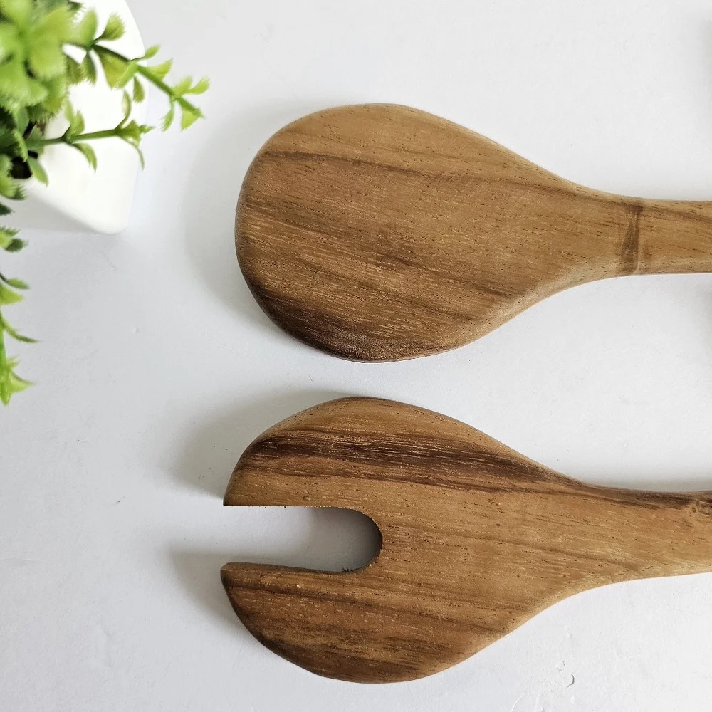 Handcarved Tribal Wooden Bird-Shaped Fork Spoon Rustic Serving Servers